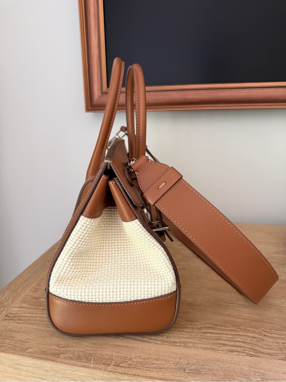 Ralph Lauren Collection Soft Ricky 27 Calfskin-Trim Woven Bag New Lux Cream/Gold - Picture 2 of 9